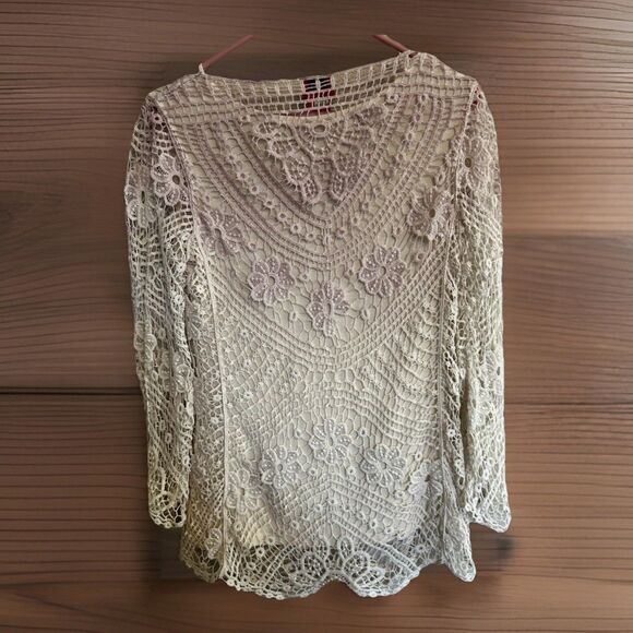 V Cristina Pink Ivory Ombre Crochet Top Small Vacation Boho Chic Sweater Beach - Picture 5 of 9